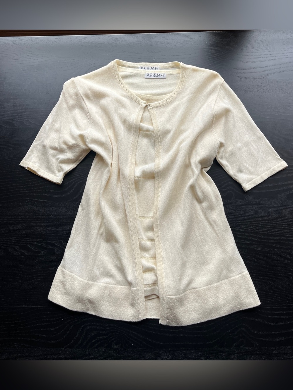 Elegant Cream ELEMI Beaded Cardigan & Shell Twin Set
